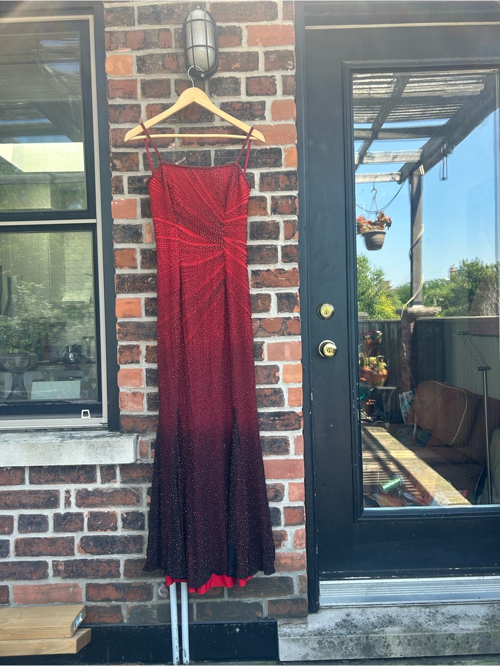 Source Unknown Red to Black Ombre Beaded Evening Gown